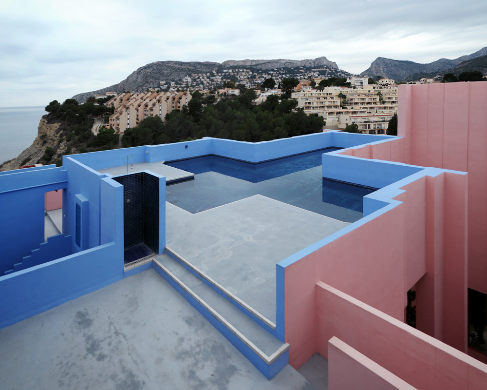 blue pink architecture in spain